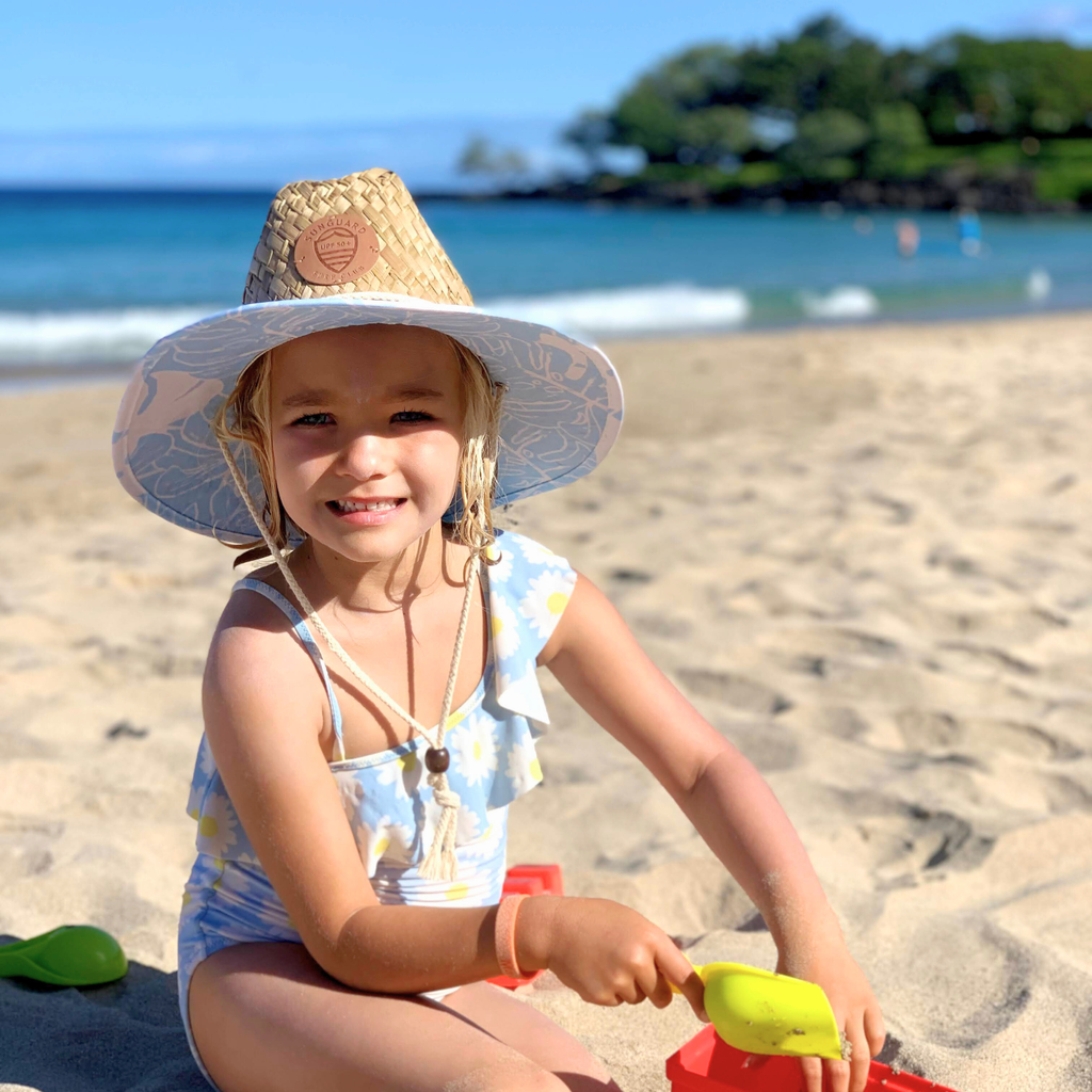 Little Straw Lifeguard Hat (Blue Monstera)