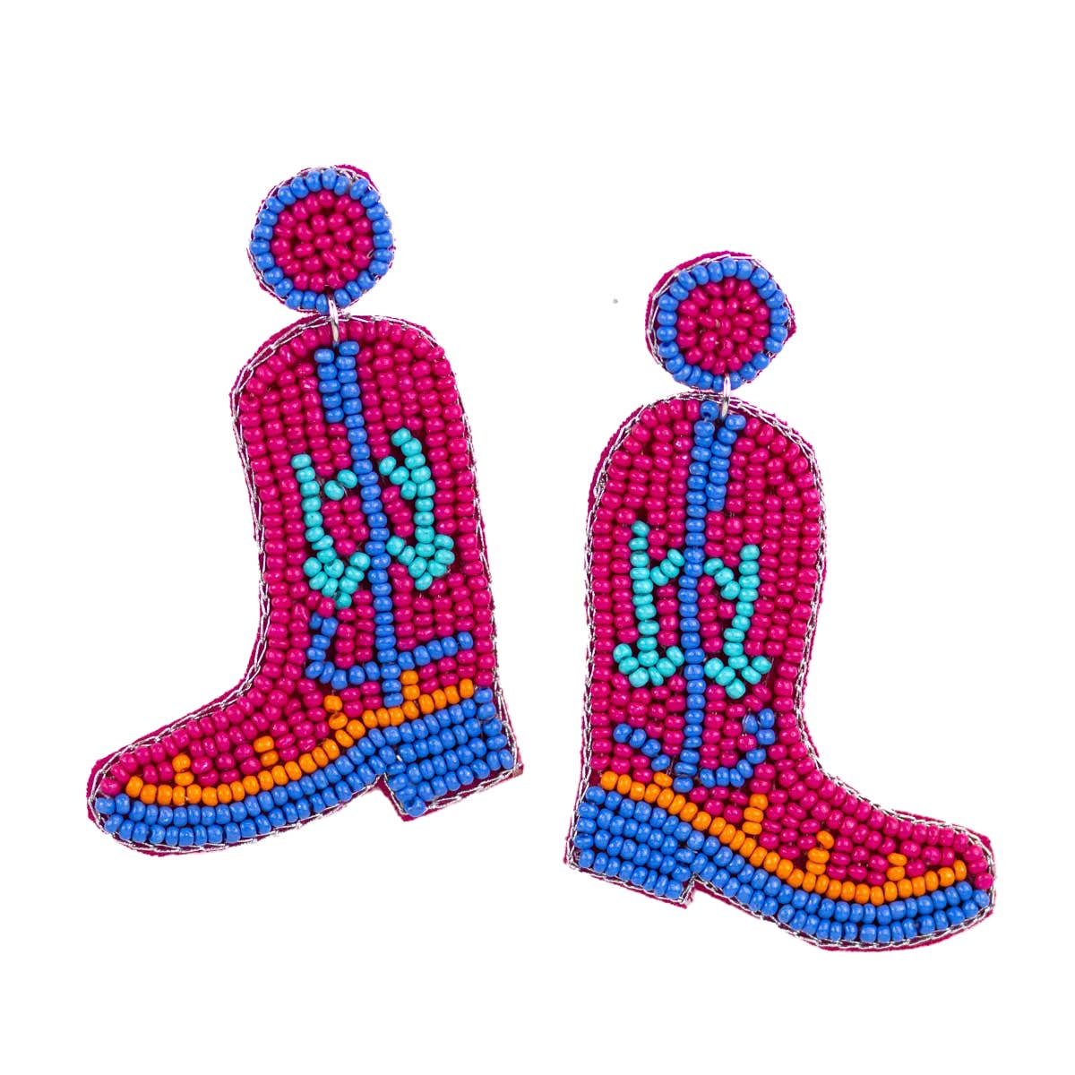 Cowgirl Boots Beaded Earrings   Pink/Multi   2.5"