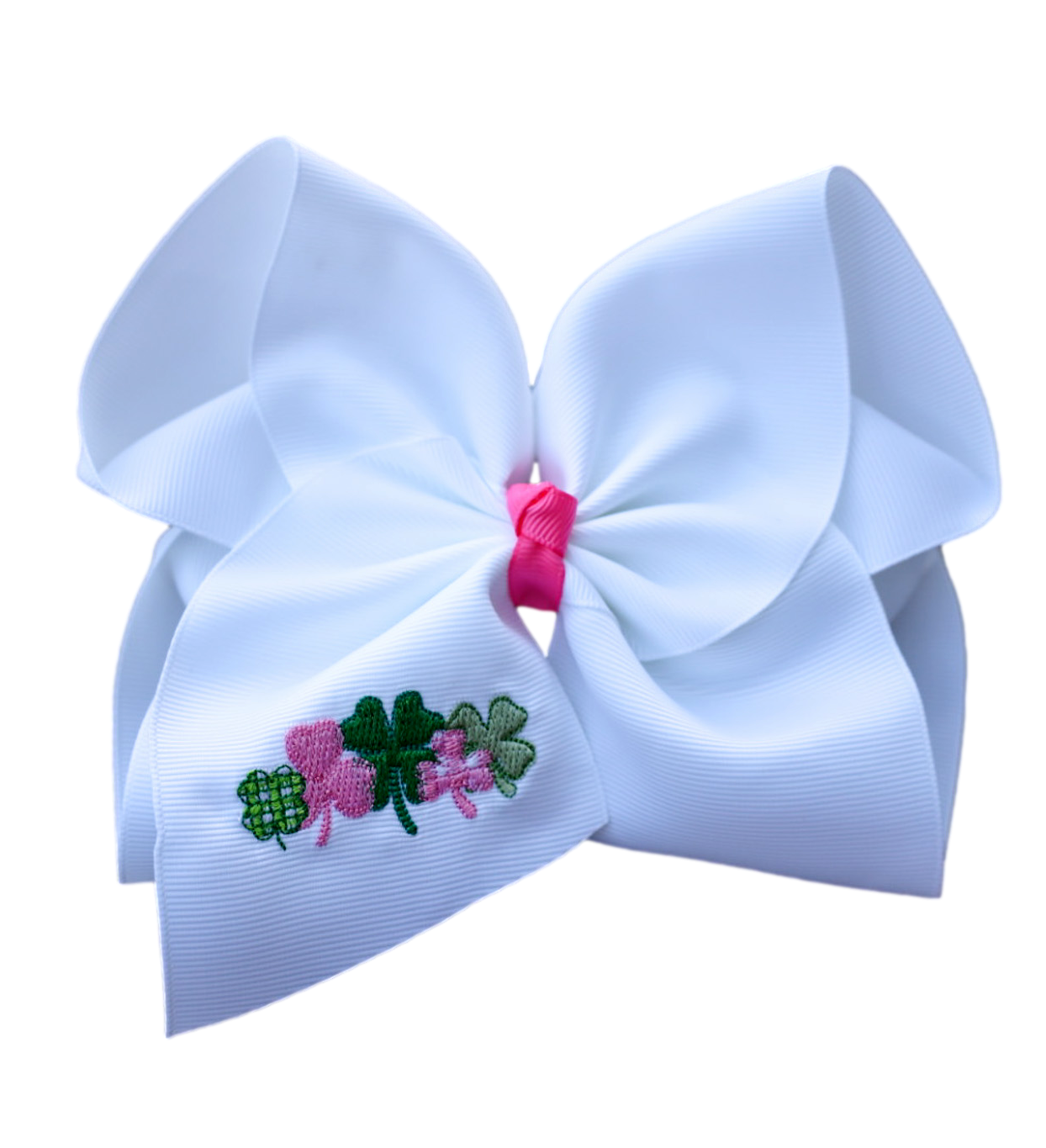 Pink and Green Clovers Embroidered Hair Bow