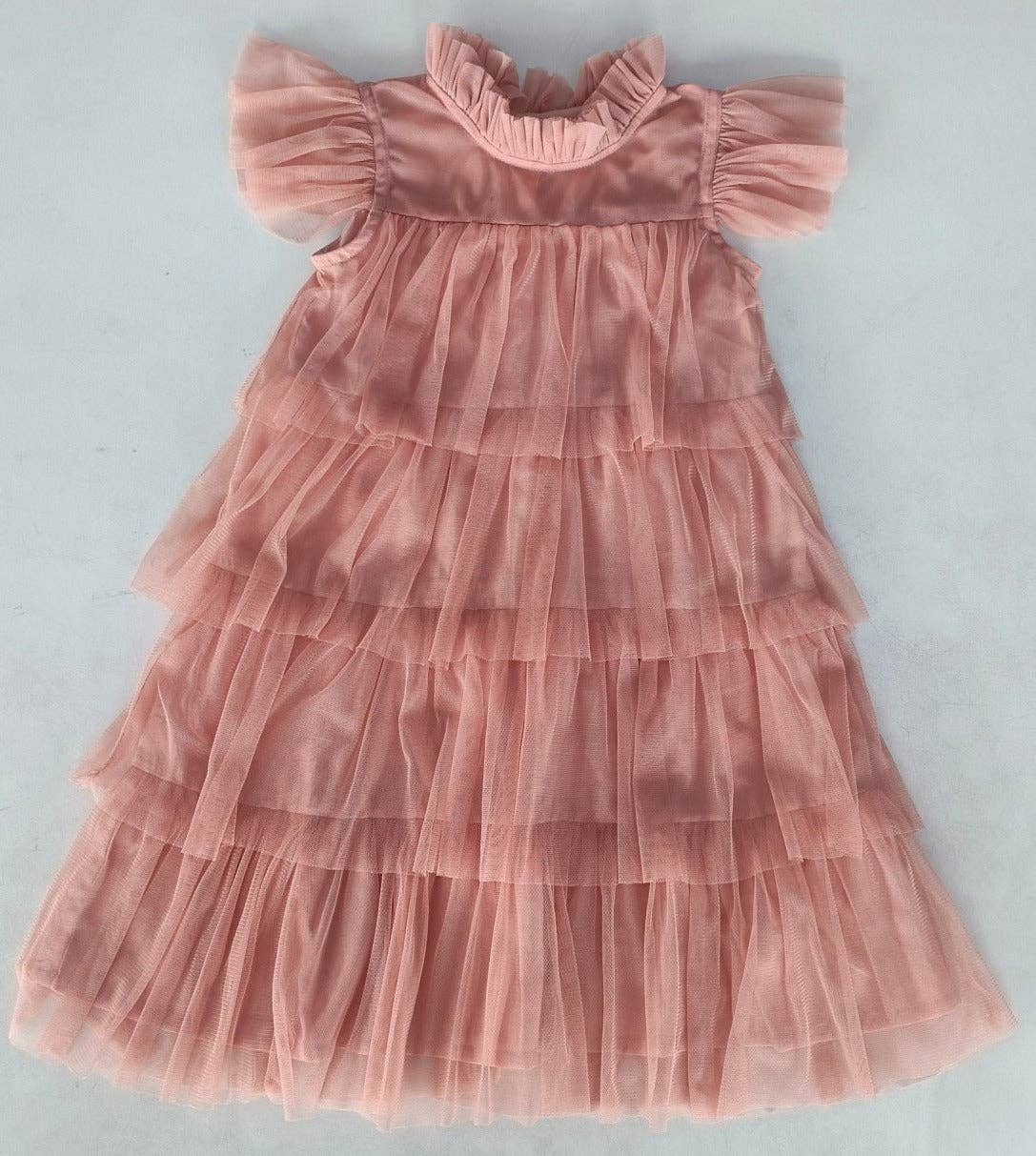 Dark Pink Tulle Solid Color Neck & Sleeve Ruffled Tiered Dre : Infant : Baby : Toddler : Tween : Kids