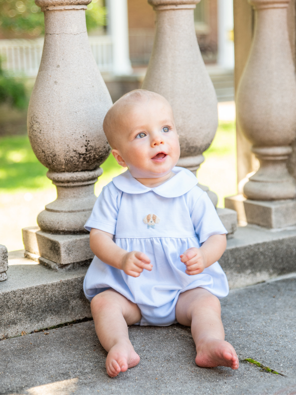 Spotted Boy Puppy Pima Bubble | Lt Blue Mini Stripe