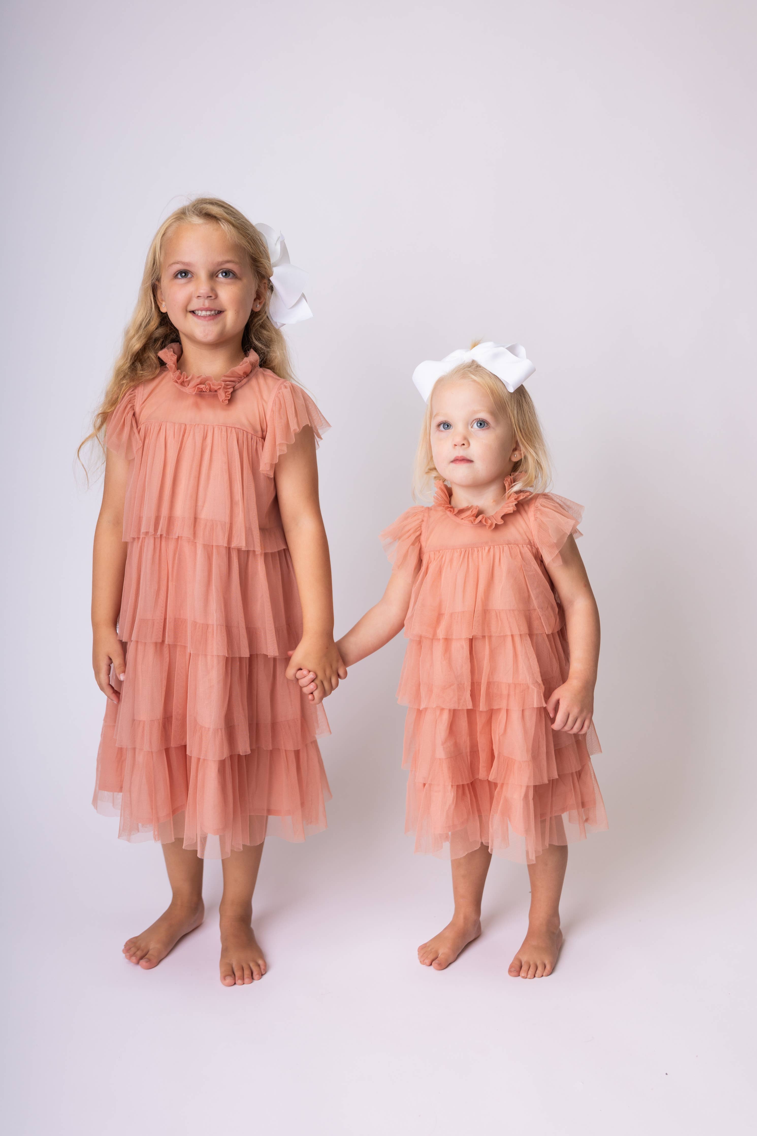 Dark Pink Tulle Solid Color Neck & Sleeve Ruffled Tiered Dre : Infant : Baby : Toddler : Tween : Kids