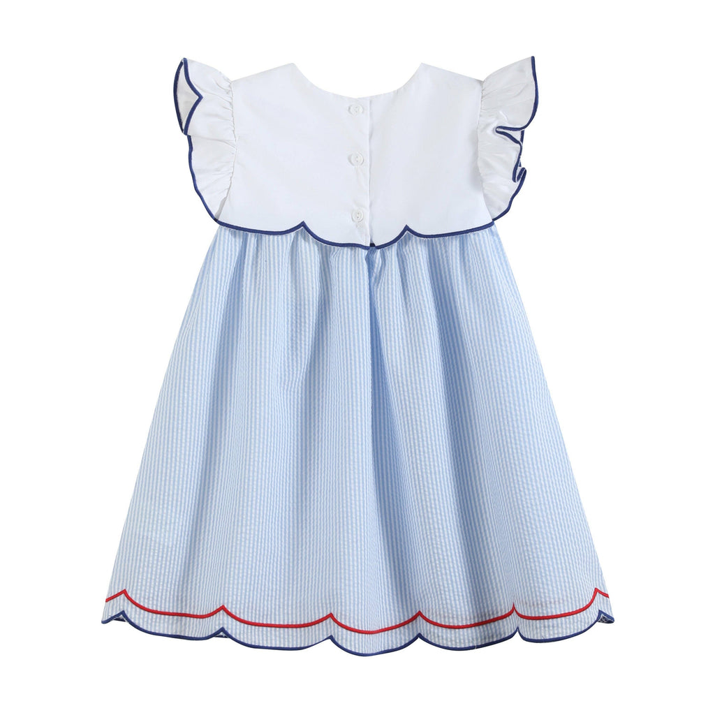Blue Seersucker USA Flag Dress