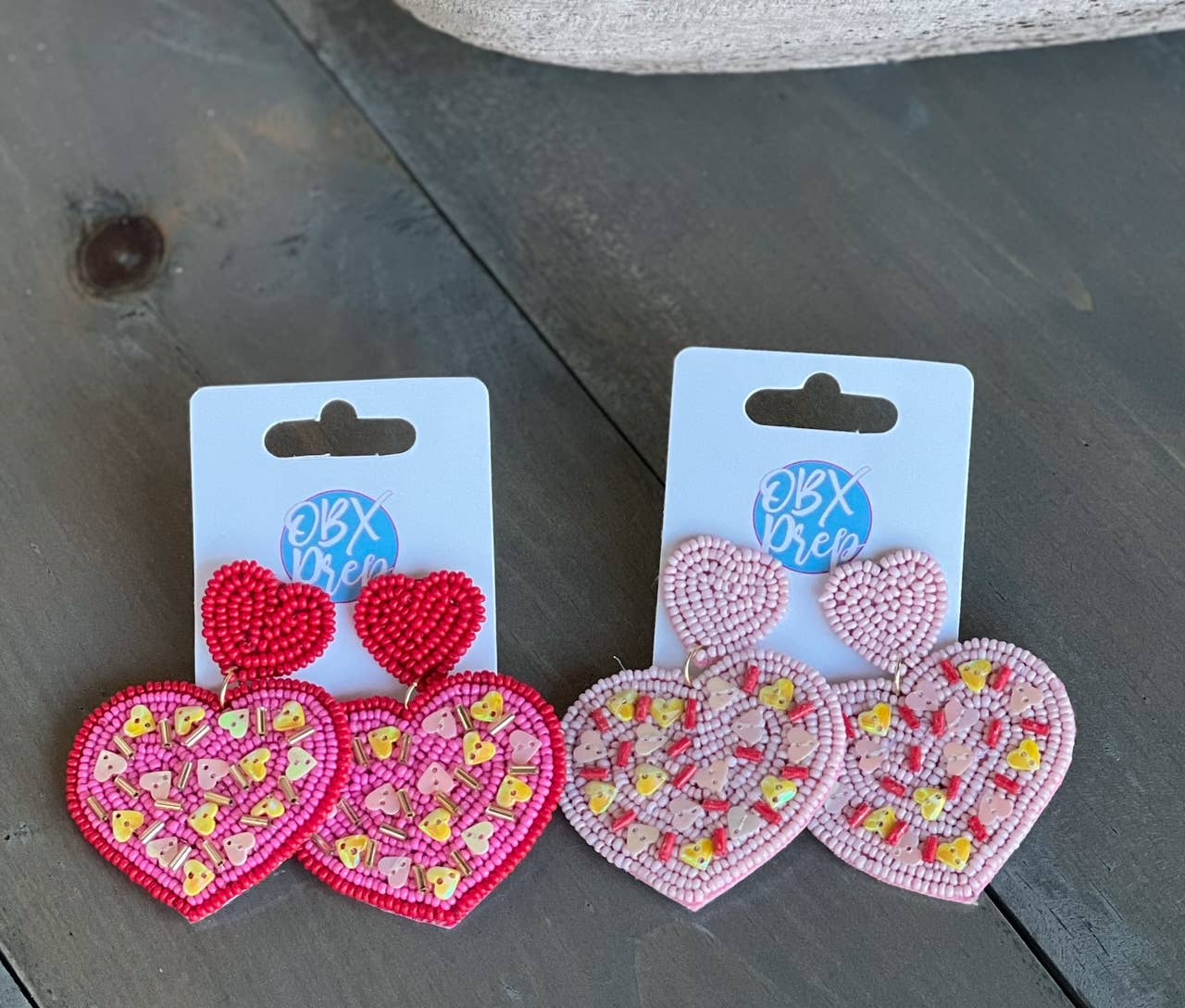 Sprinkle Heart Seed Bead Dangle Earrings