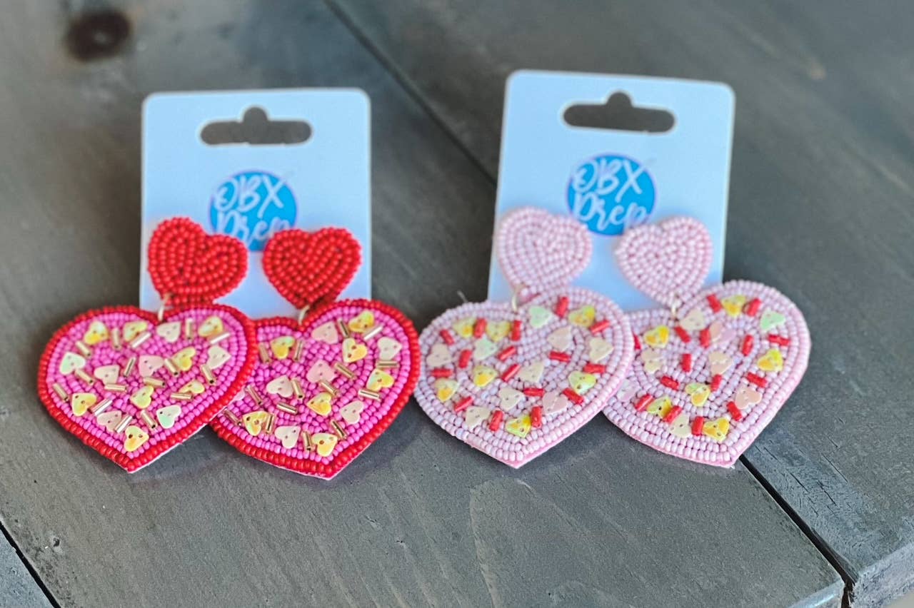 Sprinkle Heart Seed Bead Dangle Earrings