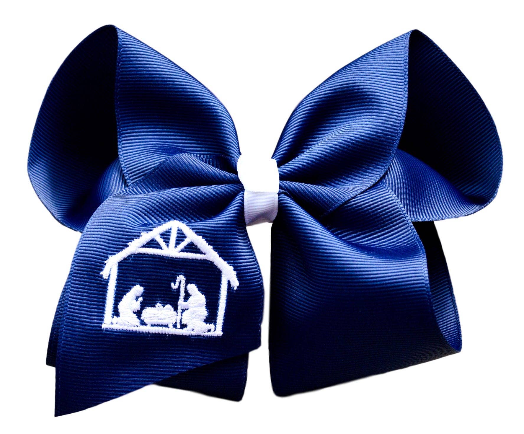 Navy Nativity Embroidered Bow