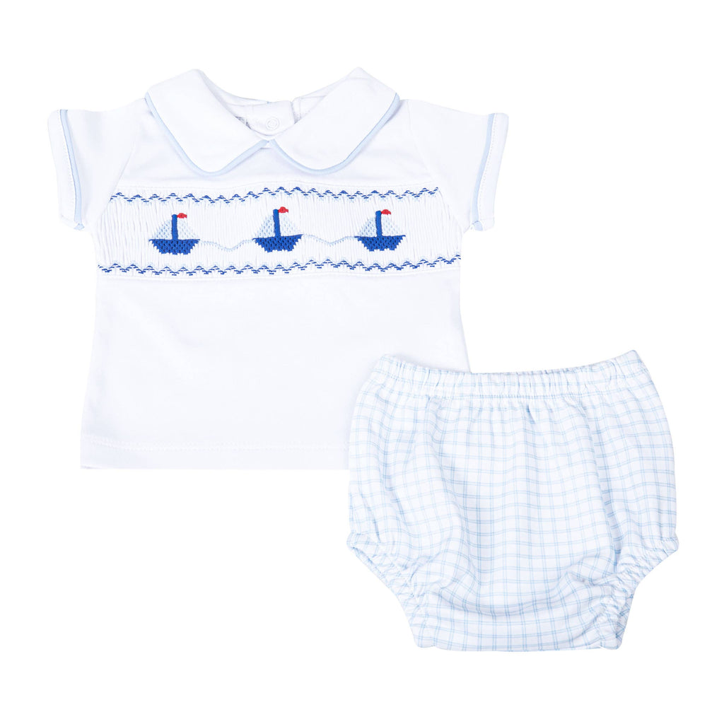 Ahoy Baby Classics Smocked Diaper Cover Set - Light Blue