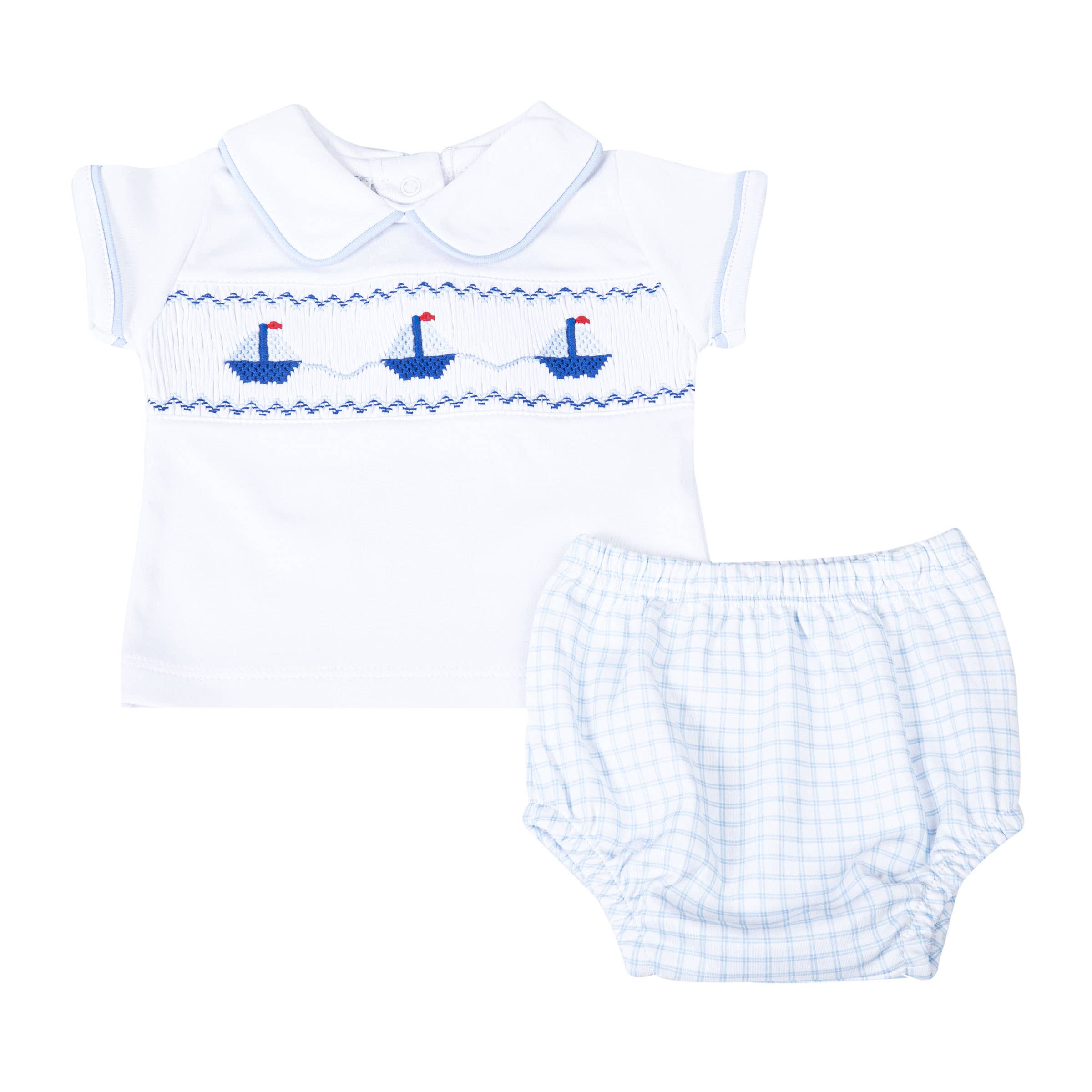 Ahoy Baby Classics Smocked Diaper Cover Set - Light Blue