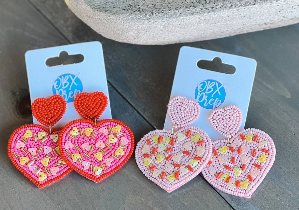 Sprinkle Heart Seed Bead Dangle Earrings