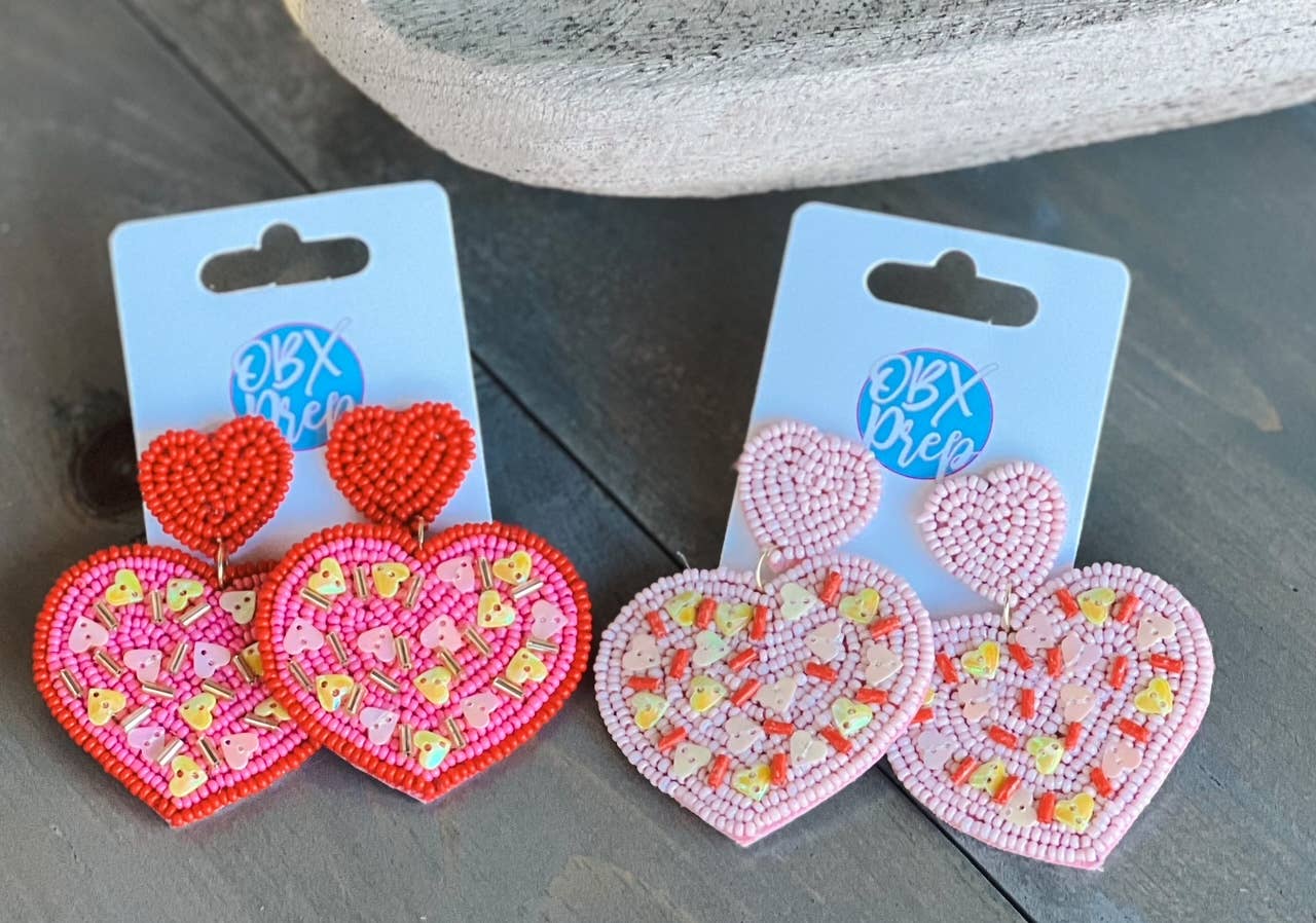 Sprinkle Heart Seed Bead Dangle Earrings