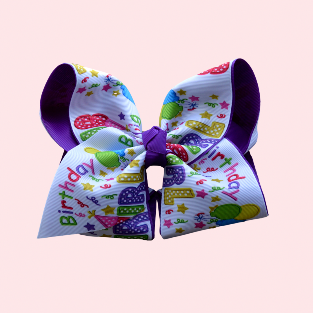 Birthday Girl Layered Printed Bow 1.5 inch Width Ribbon