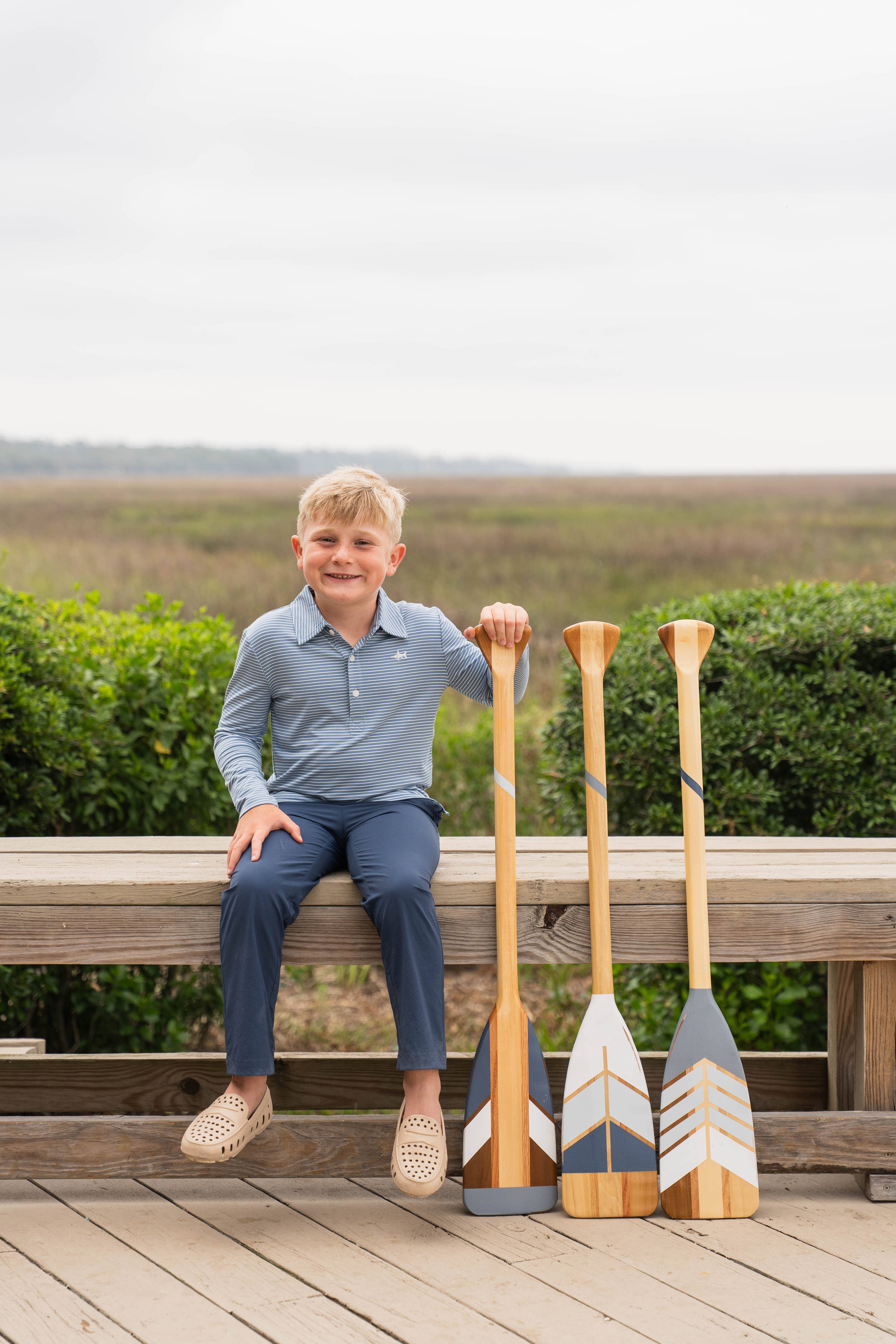 Banks Boys Performance LS Polo Blue/White Stripe 