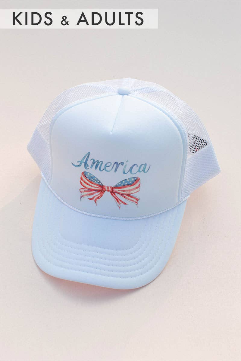 Kids or Adults Coquette Bow America July 4 Trucker Hat