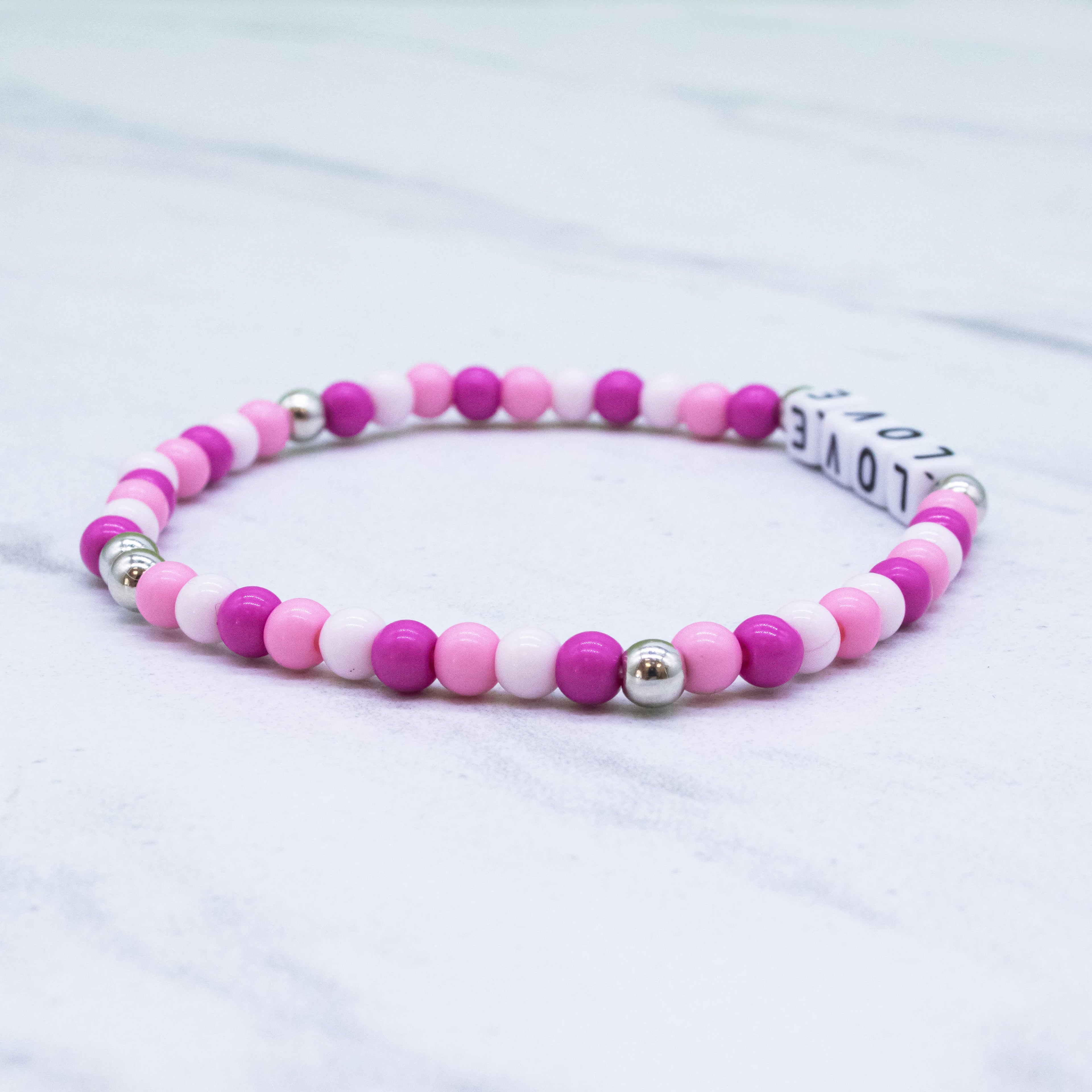 Pink Beaded Affirmation Word Bracelet - LOVE