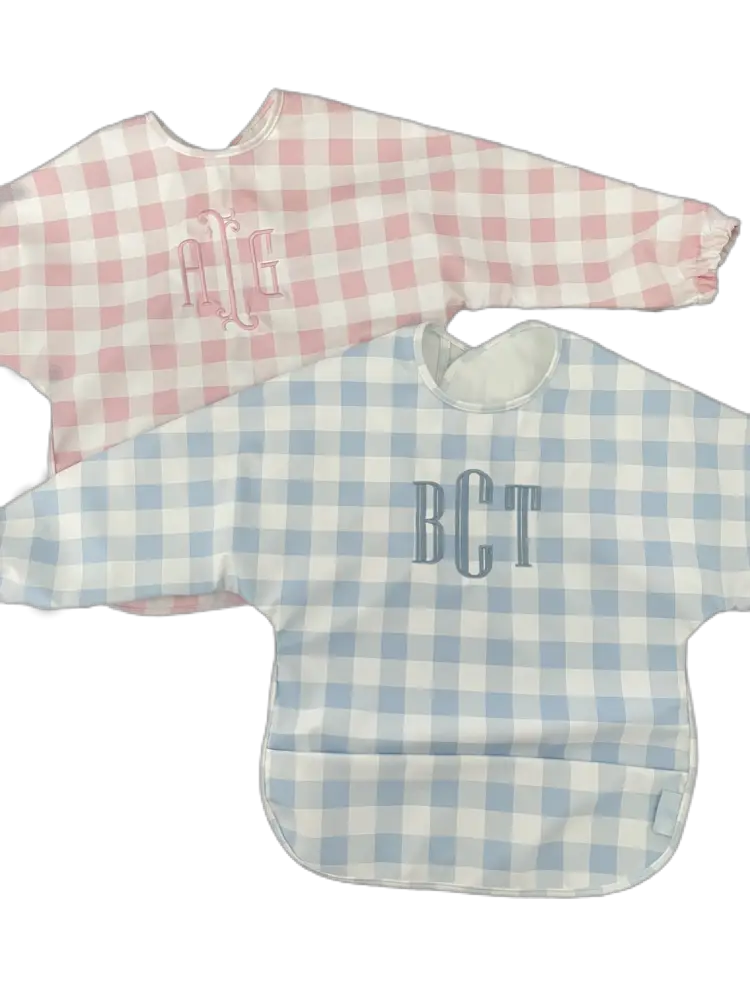 Long Sleeve Signature Catch All Bib - Pink Gingham