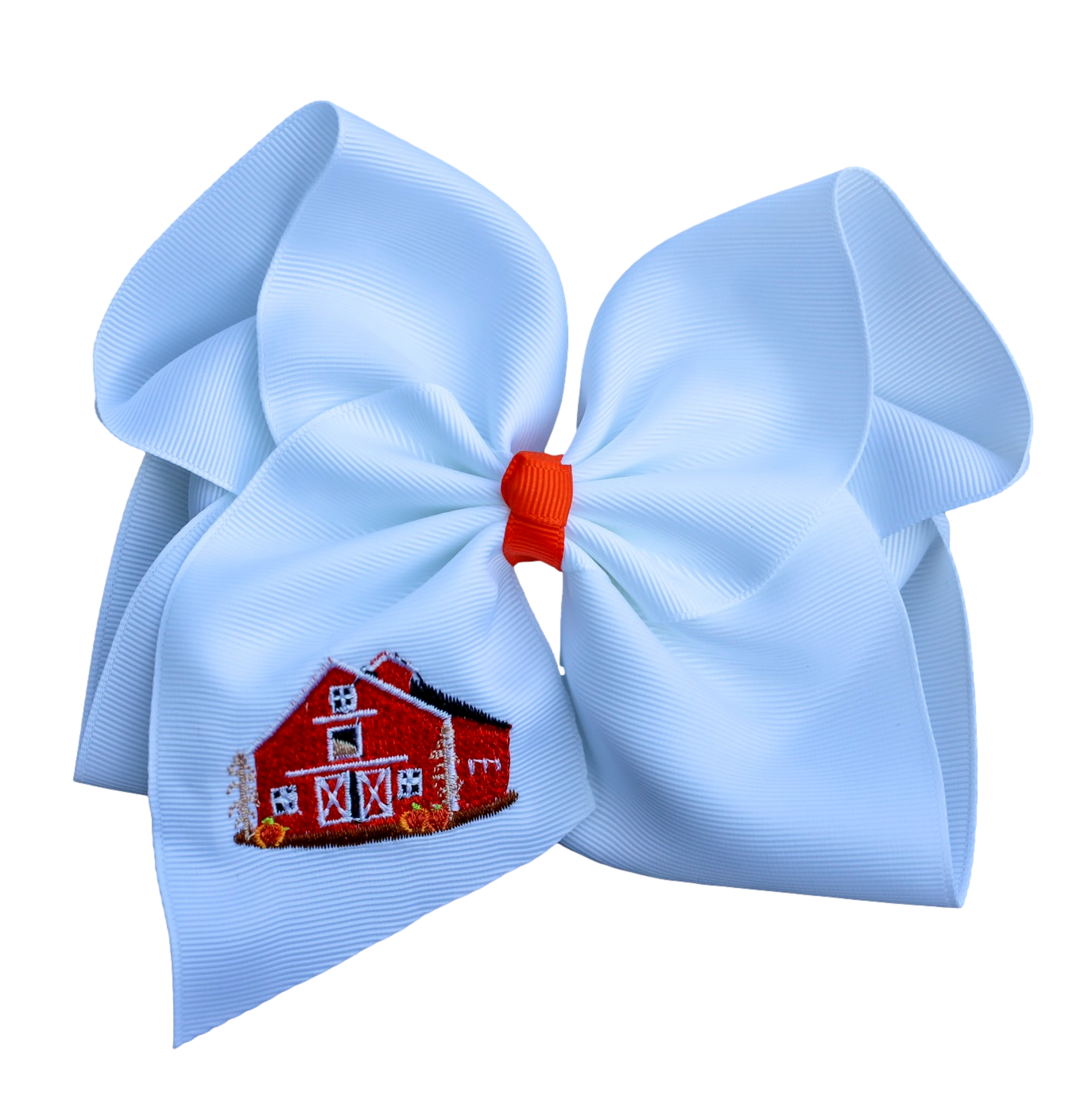 Fall Barn Embroidered Hair Bow