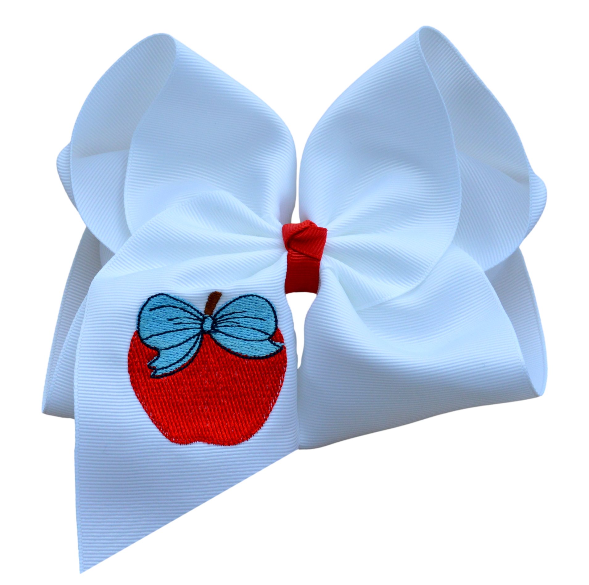 Apple of my Eye Embroidered Hair Bow