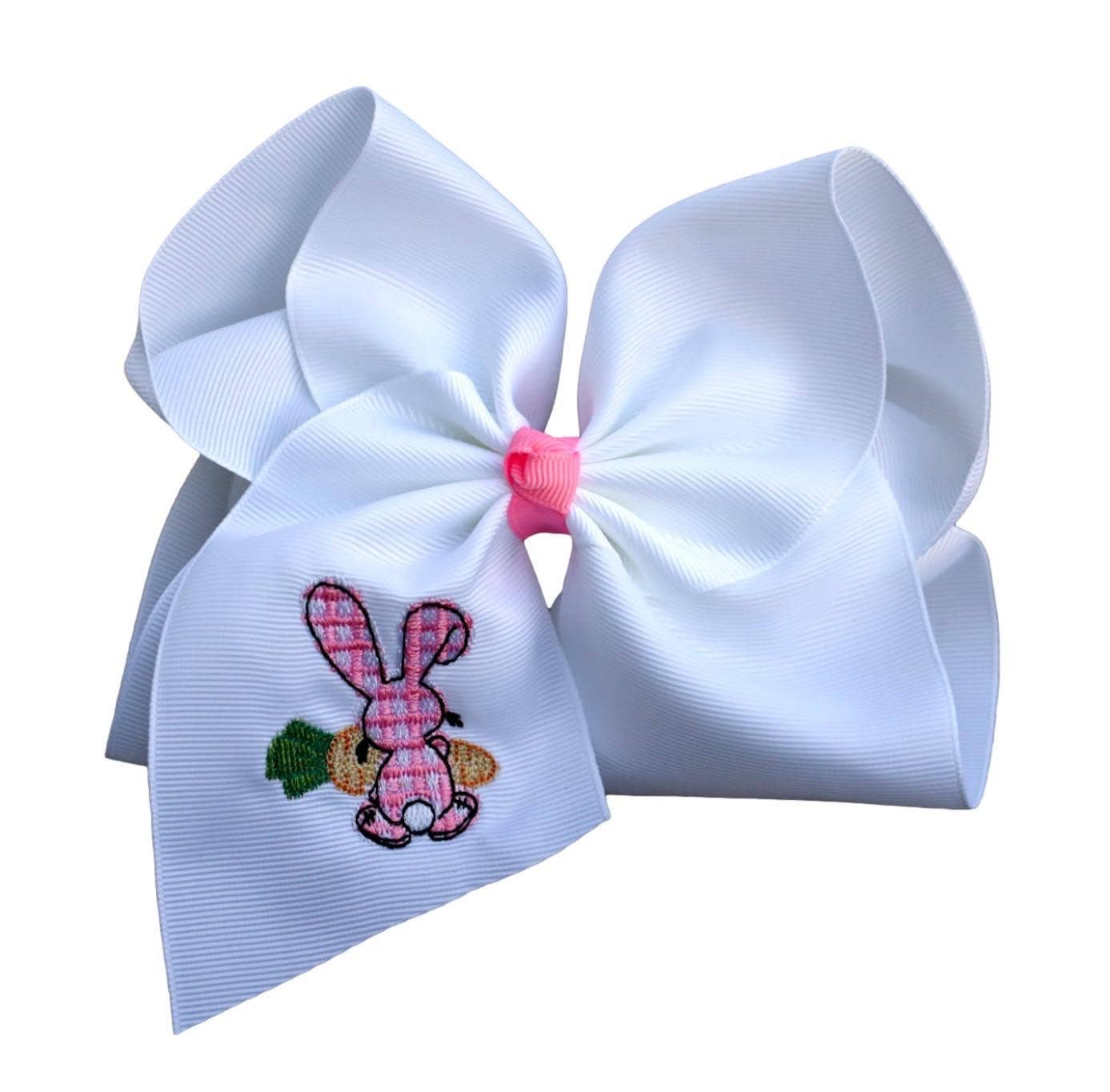 Pink Bunny with Carrot Embroidered Hair Bow