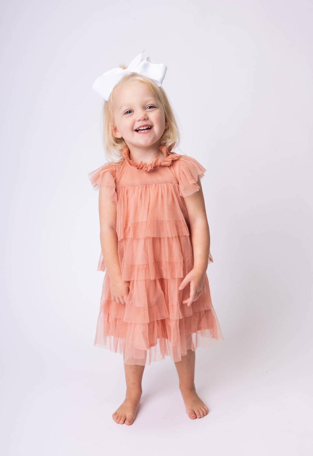 Dark Pink Tulle Solid Color Neck & Sleeve Ruffled Tiered Dre : Infant : Baby : Toddler : Tween : Kids