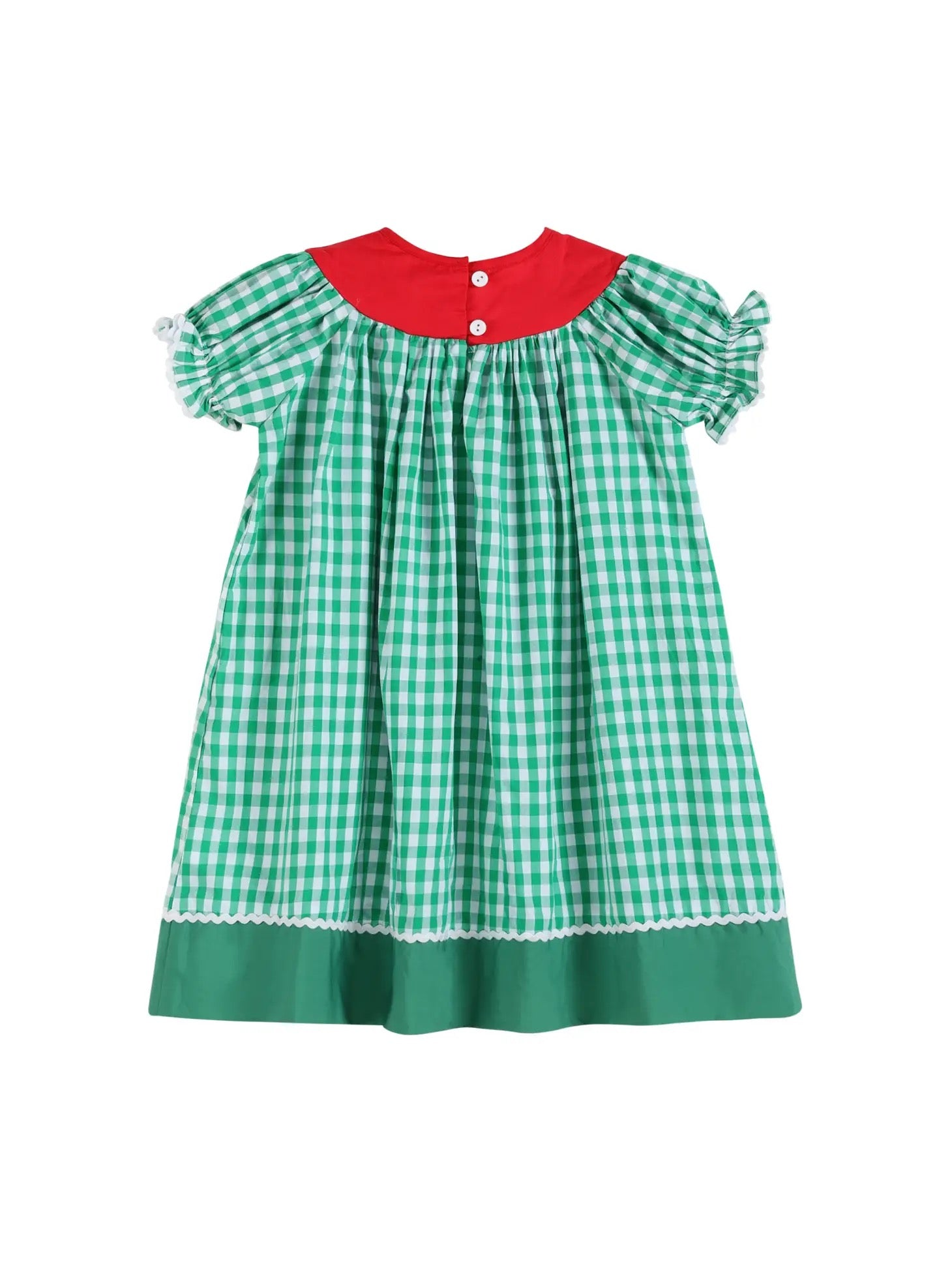 Green Gingham Watermelon Collar Bishop Dress